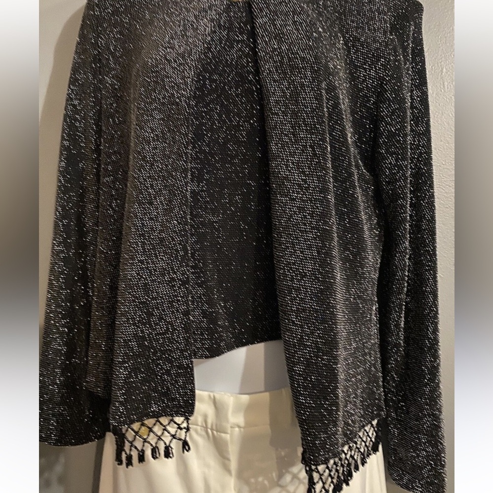 Dressbarn Women's Elegant Black/Gold Shimmer Cardigan - Picture 2 of 7